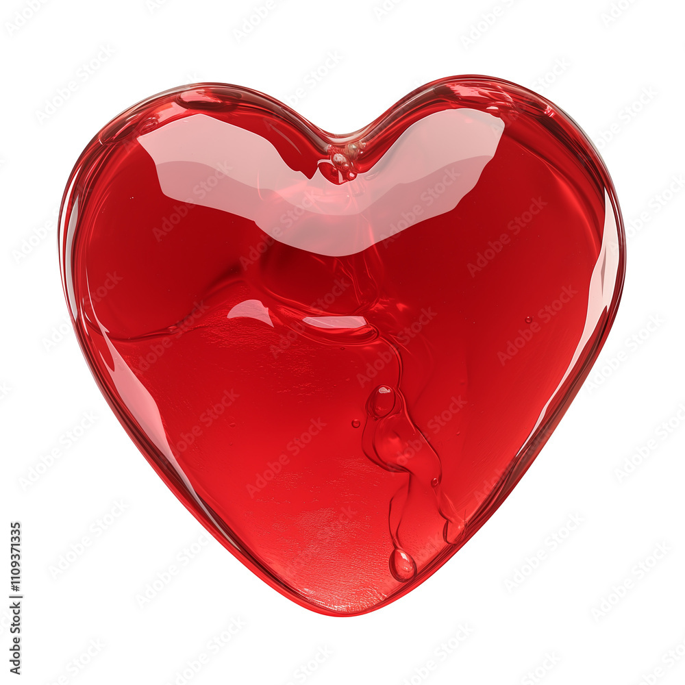 Poster glossy, red heart shaped soap is isolated on white background, showcasing its smooth and shiny surfa