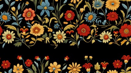 Seamless pattern of decorative colorful embroidery lace inspired by Mughal art perfect for textile printing and fashion design