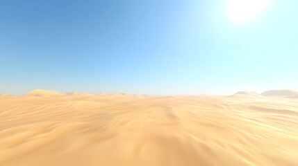 Naklejka premium A vast desert landscape under a clear blue sky, showcasing undulating sand dunes.