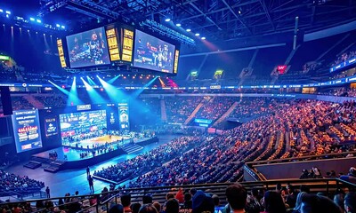 The inside of the E Sports Arena was full,  people crowds of sat and watched the event