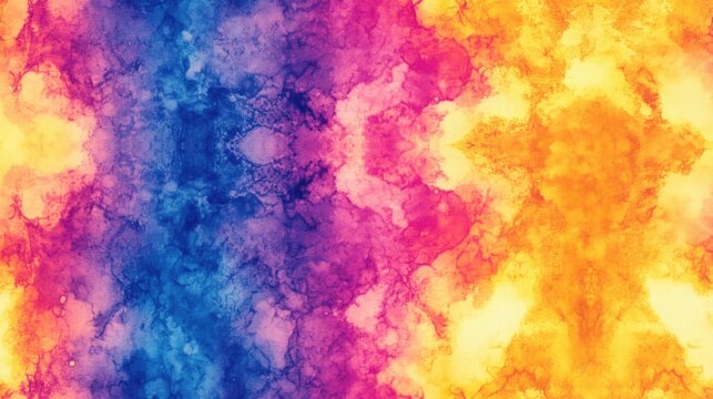 Vibrant seamless tye dye pattern with yellow decorative silk and distressed drawing elements ideal for textile design and art projects