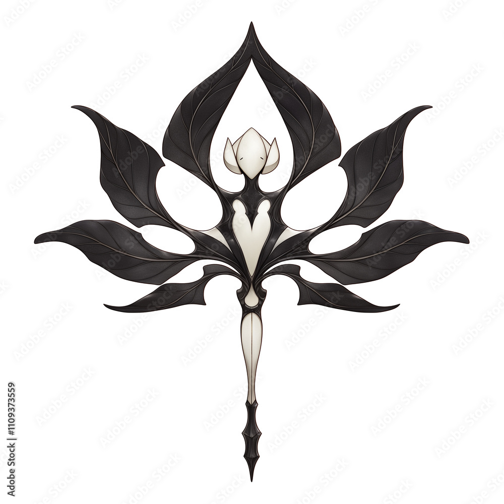 Aufkleber elegant black and white leaf insignia with intricate design on white background. symmetrical pattern