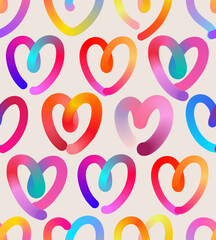 Seamless pattern of colorful heart shapes in gradient. Vector seamless love icons pattern. Thickness is easily edited. Template squiggly heart vector illustrations for Valentine's Day.