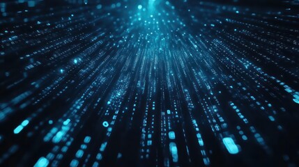 Obraz premium Blue binary code background with falling numbers data