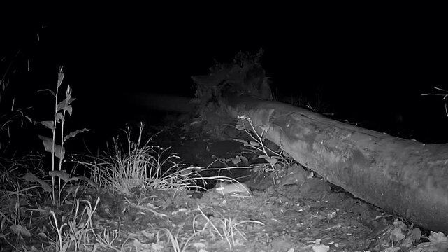 Waldmaus, springt nachts im Wald lustig umher, Apodemus sylvaticus, Nachtaufnahme, Wildkamera, Tierbeobachtung, Wildtier