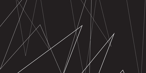 Abstract black and white geometric random chaotic lines with many squares and triangles shape. Metal grid isolated on the white background. Banner with geometric shapes, lines, stripes and triangles.