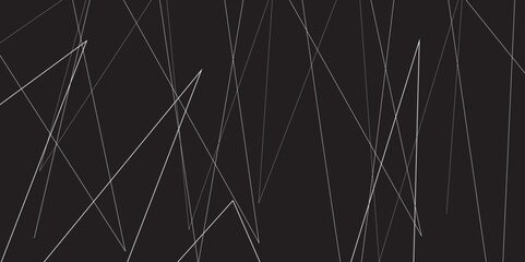 Abstract black and white geometric random chaotic lines with many squares and triangles shape. Metal grid isolated on the white background. Banner with geometric shapes, lines, stripes and triangles.