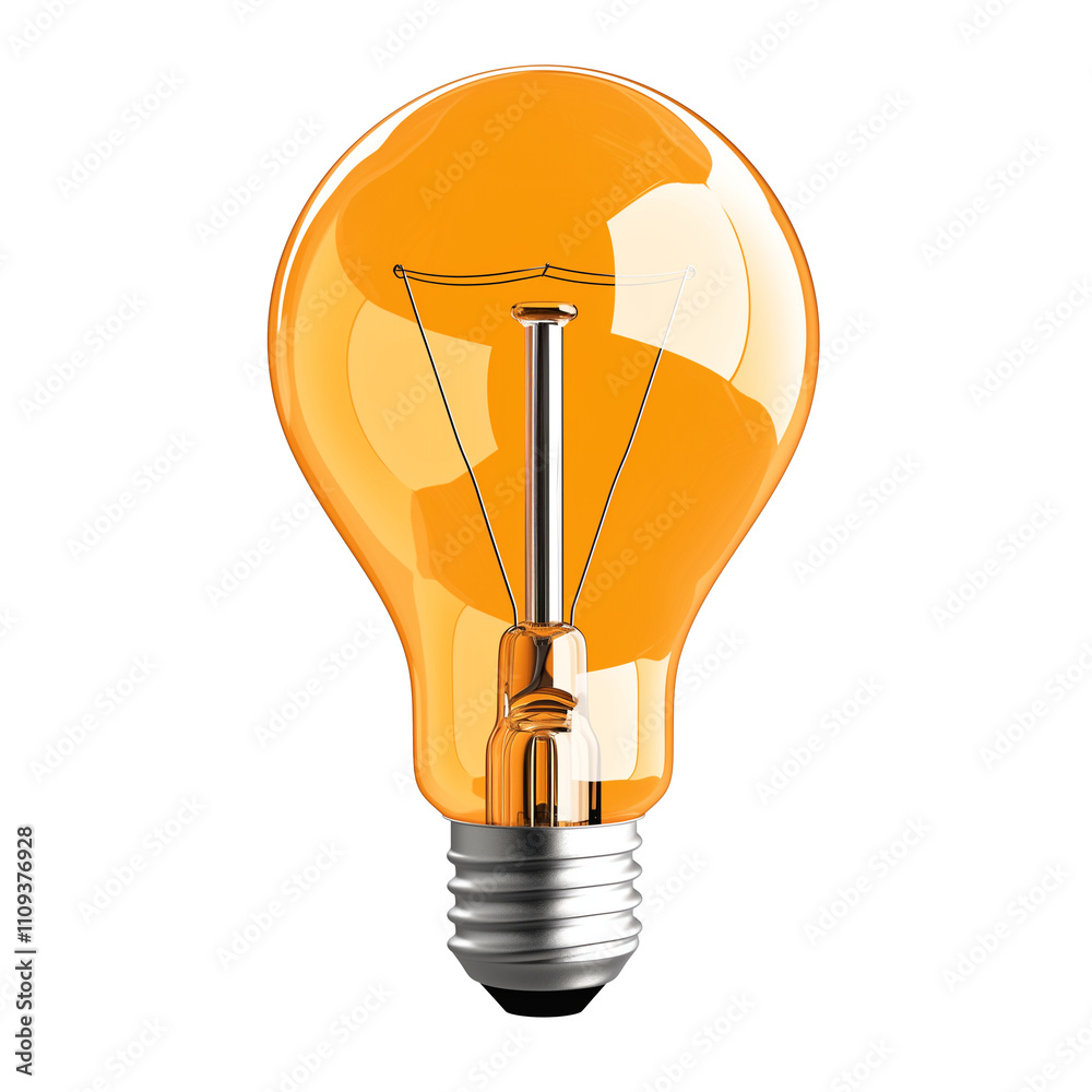 Poster smart light bulb with orange hue is isolated on white background, showcasing its modern design and e