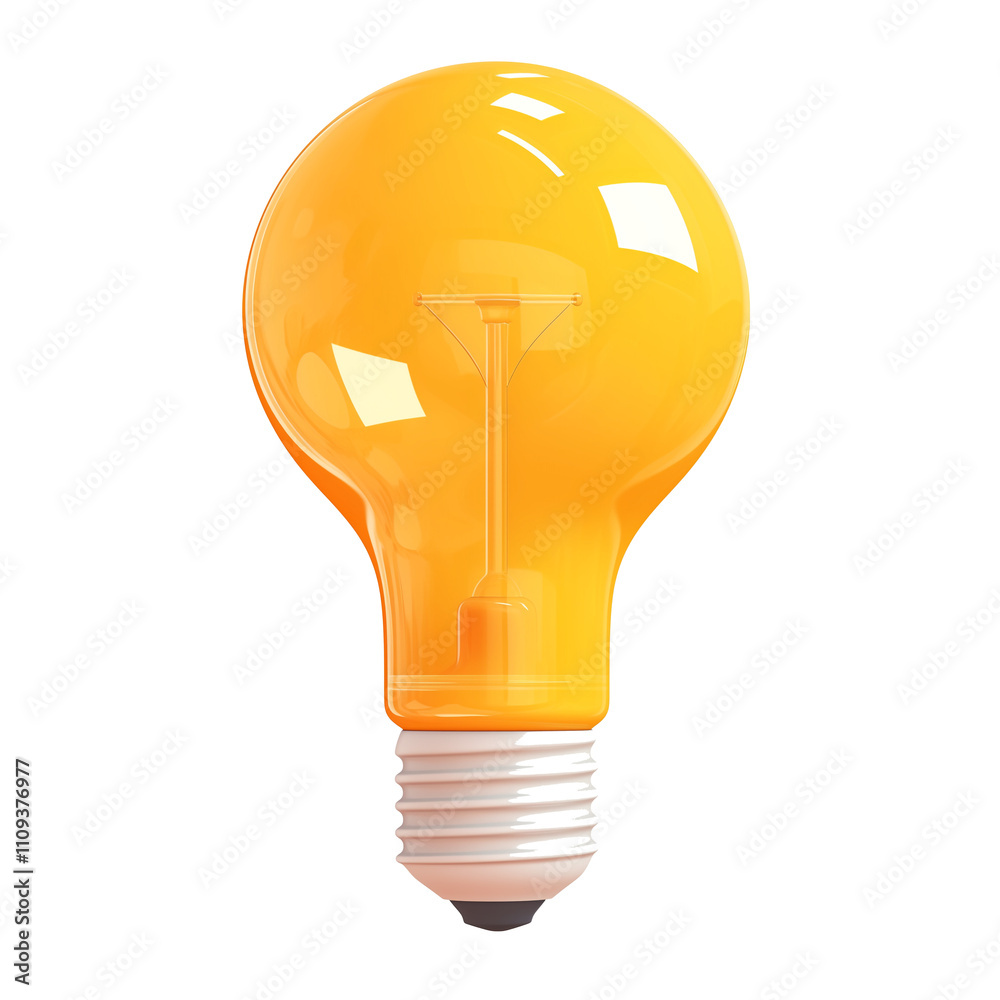 Poster vibrant orange light bulb with reflective surface isolated on white background, showcasing its moder