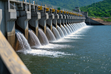 Water flow from small dam in a river