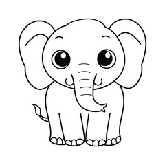 A cute baby elephant lineart vector illustration for kids coloring page.
