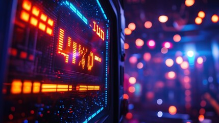 Vivid server room with digital display showing "404".