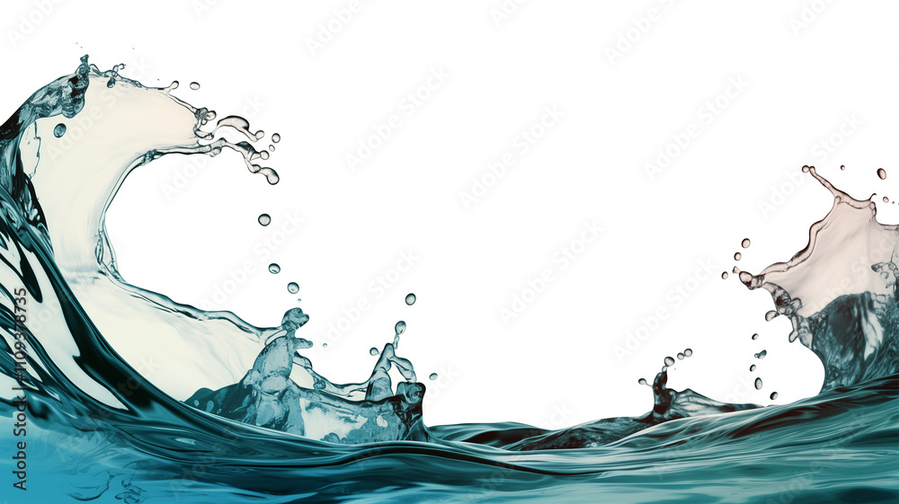 Aufkleber Dynamic water splash with ripples isolated on white background, showcasing fluid motion and energy. Perfect for design projects needing natural, refreshing element