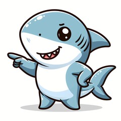 Obraz premium Cute Shark Pointing Cartoon Vector Icon Illustration