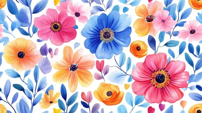 Colorful watercolor seamless pattern featuring a collage of flowers and leaves ideal for printed materials signage and packaging