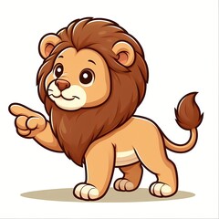 Obraz premium Cute Lion Pointing Cartoon Vector Icon Illustration