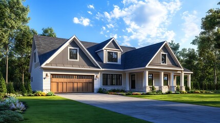 Dream suburban home with a spacious garage and manicured lawn. Perfect family dwelling.