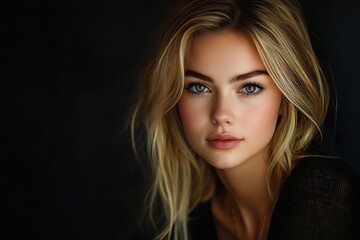 Fototapeta premium Golden Hour Portrait Captivating Gaze, Serene Face