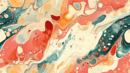 Seamless Ebru pattern showcasing vibrant Turkish marbling art with watercolor stains ideal for fabric design and creative projects