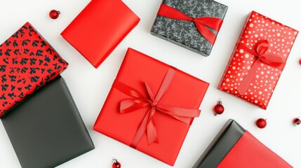 Festive Holiday Cheer: Christmas & New Year Backgrounds with Red Ribbons and Gifts