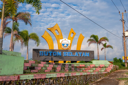 Indonesia, March 15, 2024 - Vibrant Buton Selatan Emblem Amidst Tropical Splendor, Indonesia