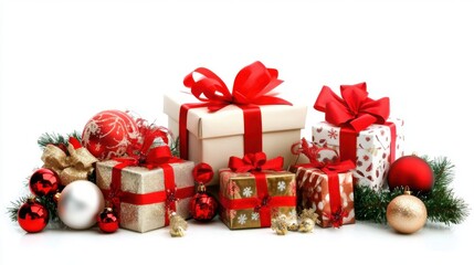 Festive Holiday Cheer: Christmas & New Year Backgrounds with Red Ribbons and Gifts