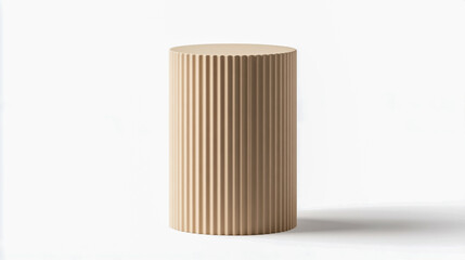 Beige cylindrical pedestal with a sleek vertical ribbed texture