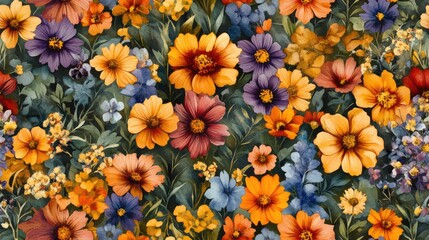 Seamless watercolor pattern of colorful flowers ideal for textile and wallpaper design greeting cards seasonal decor