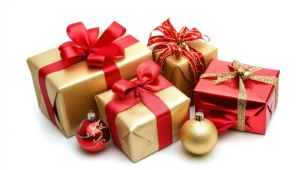 Fototapeta premium Festive Holiday Cheer: Christmas & New Year Backgrounds with Red Ribbons and Gifts