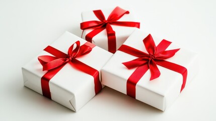 Obraz premium Festive Holiday Cheer: Christmas & New Year Backgrounds with Red Ribbons and Gifts