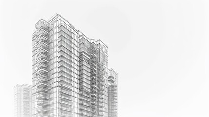 Fototapeta premium A detailed artistic sketch of contemporary high-rise architecture, highlighting geometric precision, modern glass balconies, and clean lines. AI generated.