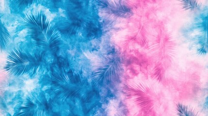 Fototapeta premium Seamless ethnic tie dye pattern featuring aqua backdrop and grass ornament perfect for trendy textile design
