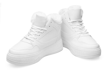 warm winter women's white boots shoe isolated on white