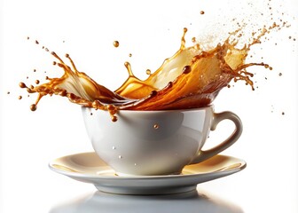 Coffee Splash Silhouette, White Cup, Isolated Background, Silhouette Photography, Coffee Drink, Splashing Coffee, White Coffee Cup