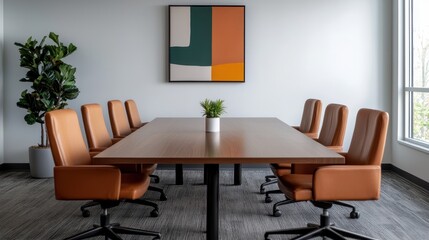 Modern Conference Room with Leather Chairs and Abstract Art