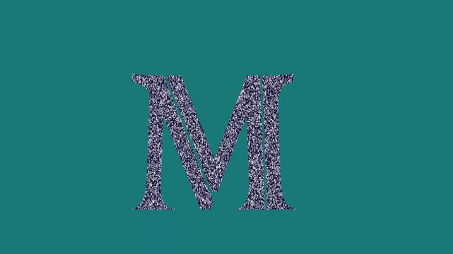 Cinematic Titel Alphabet M black and white color animation sky background.