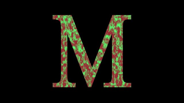 Cinematic Titel Alphabet M red color animation black background.