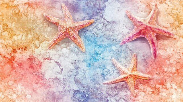Seamless pattern featuring marine starfish on a watercolor background ideal for fabric and wallpaper design home decor web pages