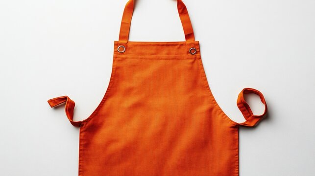 Vibrant orange apron isolated against white background for kitchen cooking concepts. Design template, print presentation mockup, empty