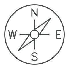 Hiking compass thin line icon, eco tourism concept. Vector graphics. Compass navigation sign on white background, outline style icon for mobile or web design.