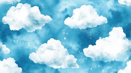 Seamless sky pattern featuring a single soft watercolor cloud ideal for fabric design and home decor
