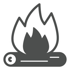 Bonfire, burning log solid icon, camping concept. Vector graphics. Fire flame sign on white background, glyph style icon for mobile or web design.