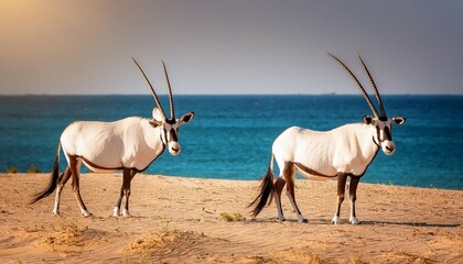 arabian oryx arabian oryx sir bani yas island abu dhabi united arab emirates arabia near east orient asia