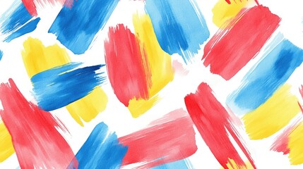 Colorful watercolor seamless pattern featuring vibrant red yellow and blue strokes perfect for artistic backgrounds and creative projects