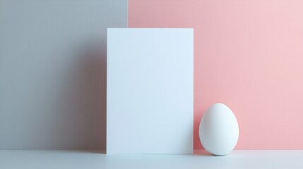 Minimalist composition featuring white geometric shapes on soft pastel background