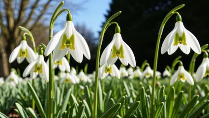 Obraz premium A captivating view of snowdrop flowers enhancing the garden beauty.