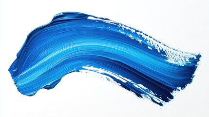 An elegant brushstroke of vibrant blue paint on a clean white canvas, creating a striking contrast.