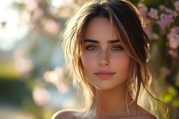 Fototapeta premium Radiant Golden Hour Model Portrait Peaceful Outdoor Beauty