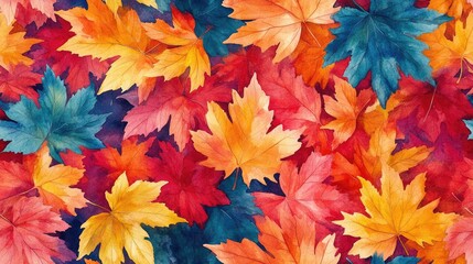 Seamless watercolor pattern featuring vibrant maple leaves ideal for textile design and autumn themed projects