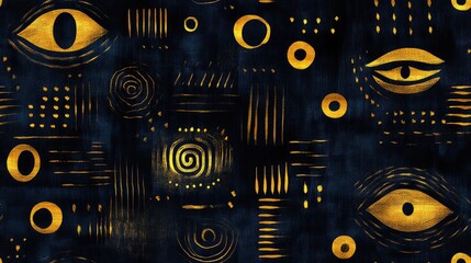 Obraz premium Ethnic seamless batik pattern featuring intricate golden doodles and abstract handicraft textures perfect for interior design and textile applications